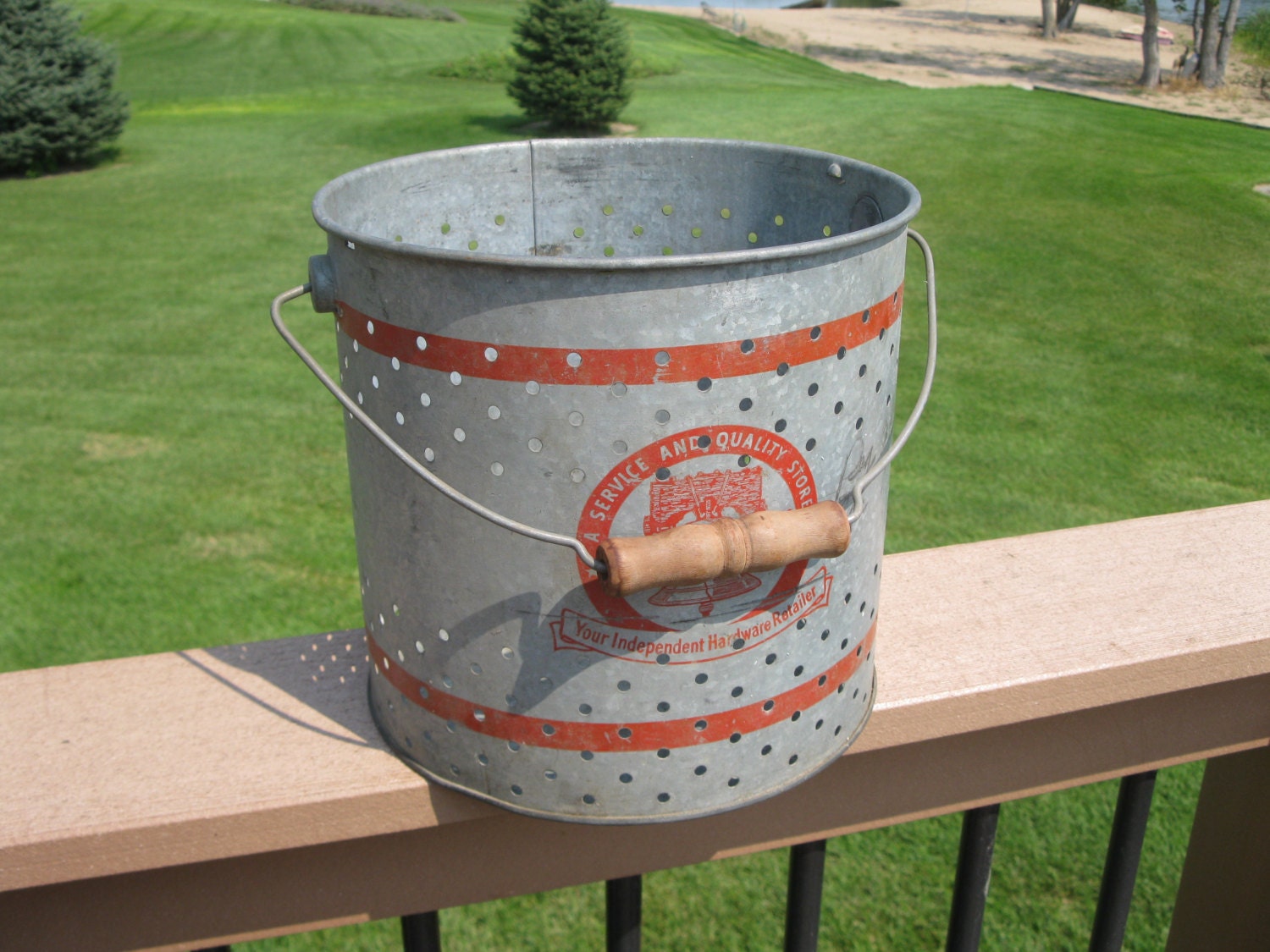 Unique Metal Minnow Bucket Galvanized Wood Handle