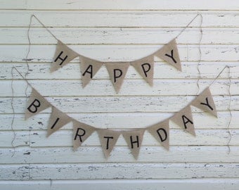 Happy Birthday Burlap Banner... Birthday Banner... Custom Birthday Banner