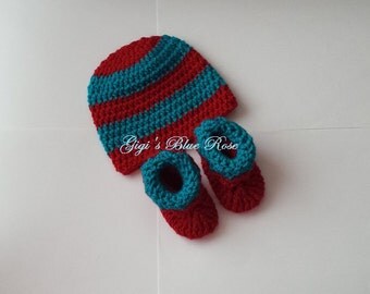 Crochet Baby Hat and Booties Set/0-3 months/Photo Prop/Ready to Ship