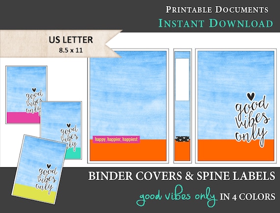 Items similar to Printable Binder Covers & Spine Label Inserts - Quote: Good Vibes Only - Orange ...