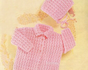 Instant Download CROCHET COAT and BONNET Pattern - 2 Sizes 20" and 22"; pprox. 12 & 24 months Vintage Babies Toddlers Kenyon Books Pdf 0153