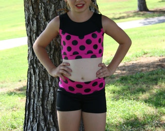 Pink and Black Polka Dot Half Top with High Waisted Shorts
