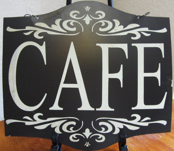 Sheet Metal Cafe Sign Slightly Distressed by BobbiesVintageShoppe