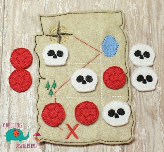 Pirate Map Tic Tac Toe game embroidered board games