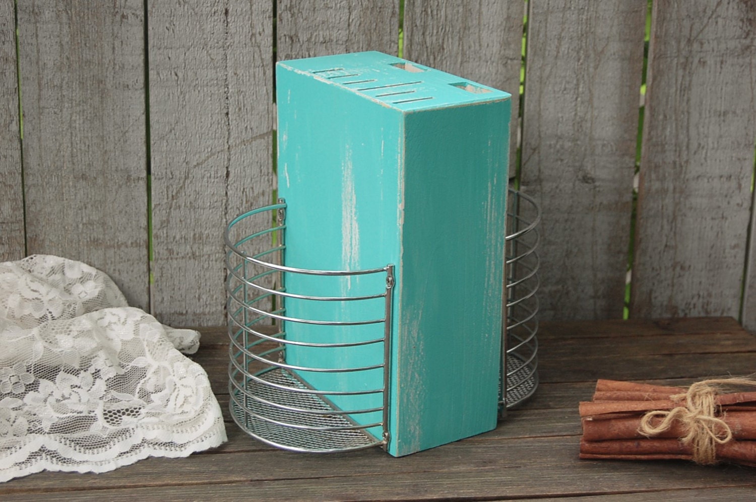 Lazy Susan Knife Block Utensil Holder Timer Shabby Chic