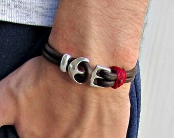 Anchor Mens Bracelet Mens Leather bracelet Cuff Customized On Your Wrist