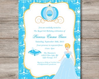 Princess Birthday Invitation with Editable Text, Princess Party Invitation to Print at Home, DIY Editable Cinderella Princess Invitation