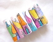 Paper colourful art beads little houses on tube beads Handmade Paper Beads - set of 6 Paper colourful art beads little houses on tube beads Handmade Paper Beads - set of 6