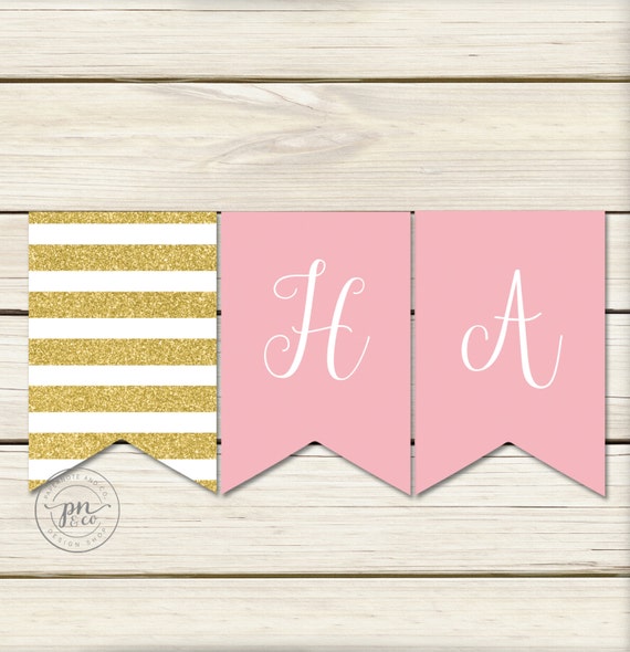 Instant Download // Pink and Gold Banner // Polka Dot Party Banner // Gold Party Banner // DIY Printables