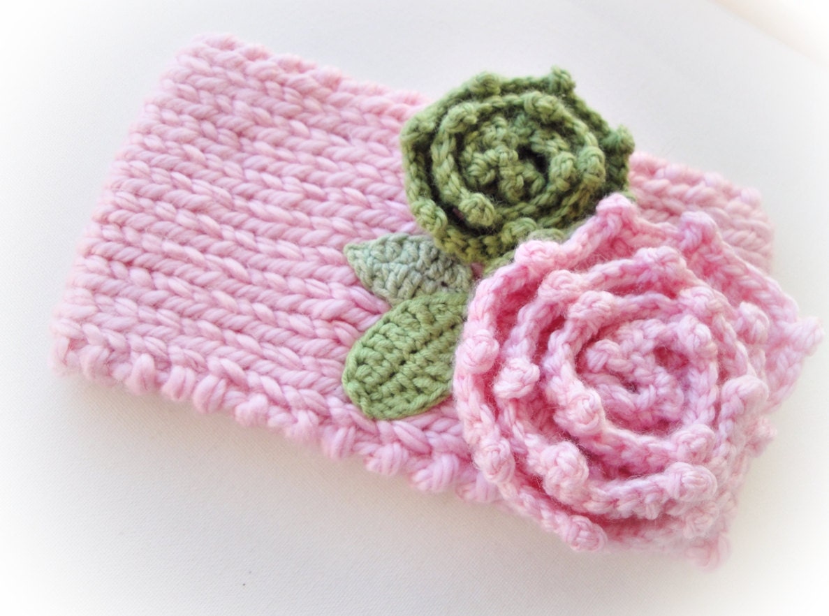 Happy Knitted Headband And Crochet Flower-Includes Baby