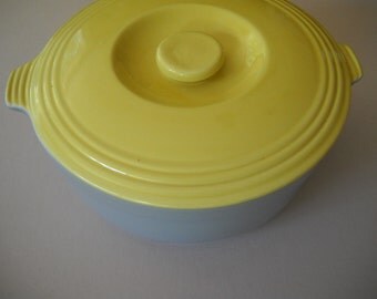Vintage Hall China Company Halls GE Refrigerator Covered Bowl Covered Server Yellow & Grey
