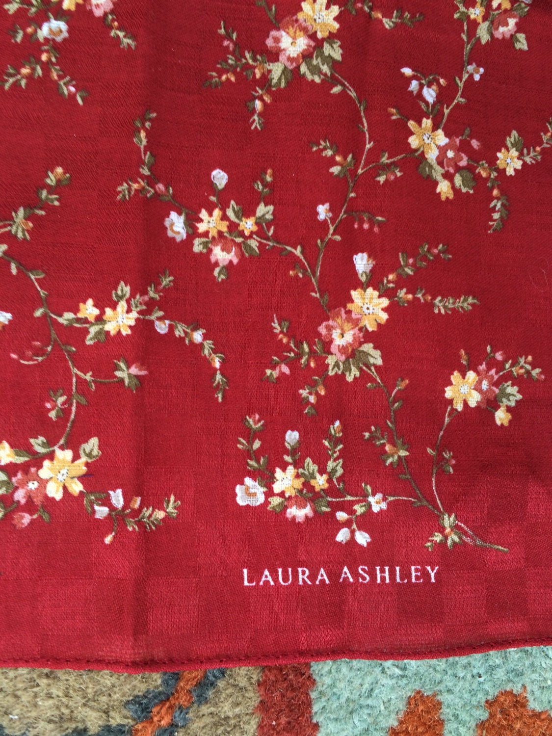 Vintage Laura Ashley trailing floral logo neck scarf or head scarf FREE WORLDWIDE POSTAGE
