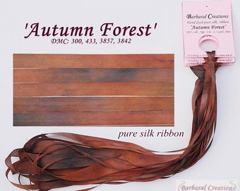 Hand dyed 2 mm wide pure silk ribbon - 'Autumn Forest'