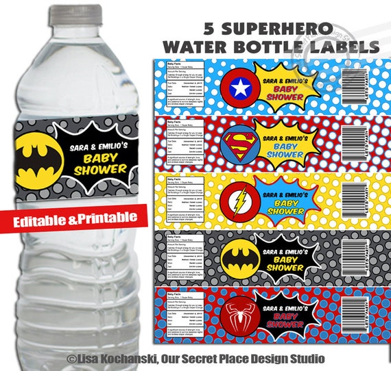instant download superhero water bottle labels super hero