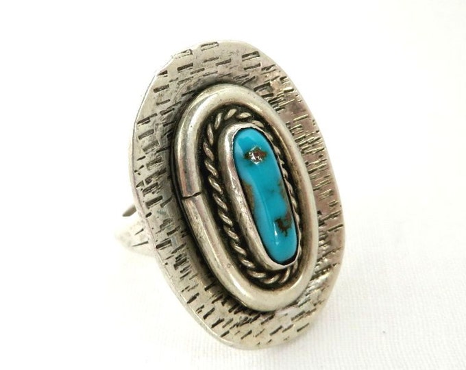 Navajo Turquoise Ring | Vintage Sterling Silver Shield Ring | Native American Statement Ring | Size 6