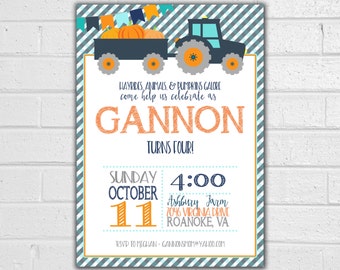 Pumpkin Patch Birthday Invitation - JPEG printable - Tractor Invitation - Fall Birthday Party - Pumpkin Invite - Pumpkin Party Invitation