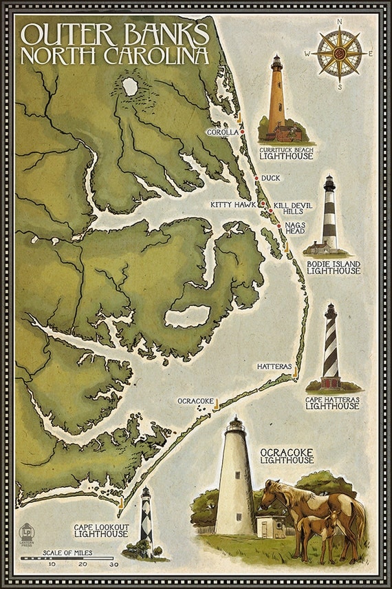 Lighthouse And Town Map Outer Banks North Carolina Art   Il 570xN.806406176 Qe0u 