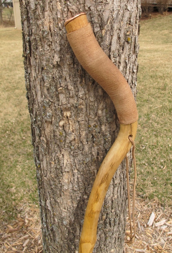 Walking stick 62 Leather grip and hand strap by coppertopworkshop