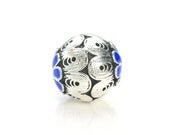 lapis blue cloisonne beads - Chinese traditional craft cloisonne charms - filigree blue flower copper round beads - 10-14mm - 5 pcs