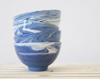 Set of ceramic bowl in blue and white marbled look.Dipping bowl,cereal bowl,dessert bowl,housewarming gift,Wedding gift,Hostess gift,Serving