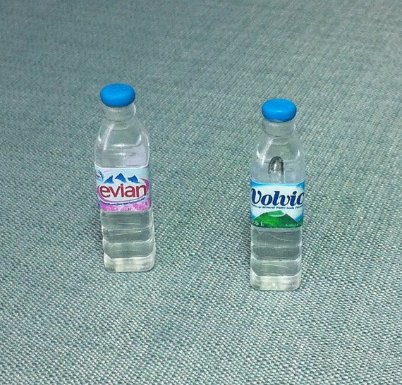 2 Miniature Mineral Water Bottles Evian Volvic Plastic Drinks