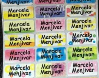 66 Medium MIXED BACKGROUND Custom waterproof name labels-school, daycare summer camp, zippy cup, lunch box,