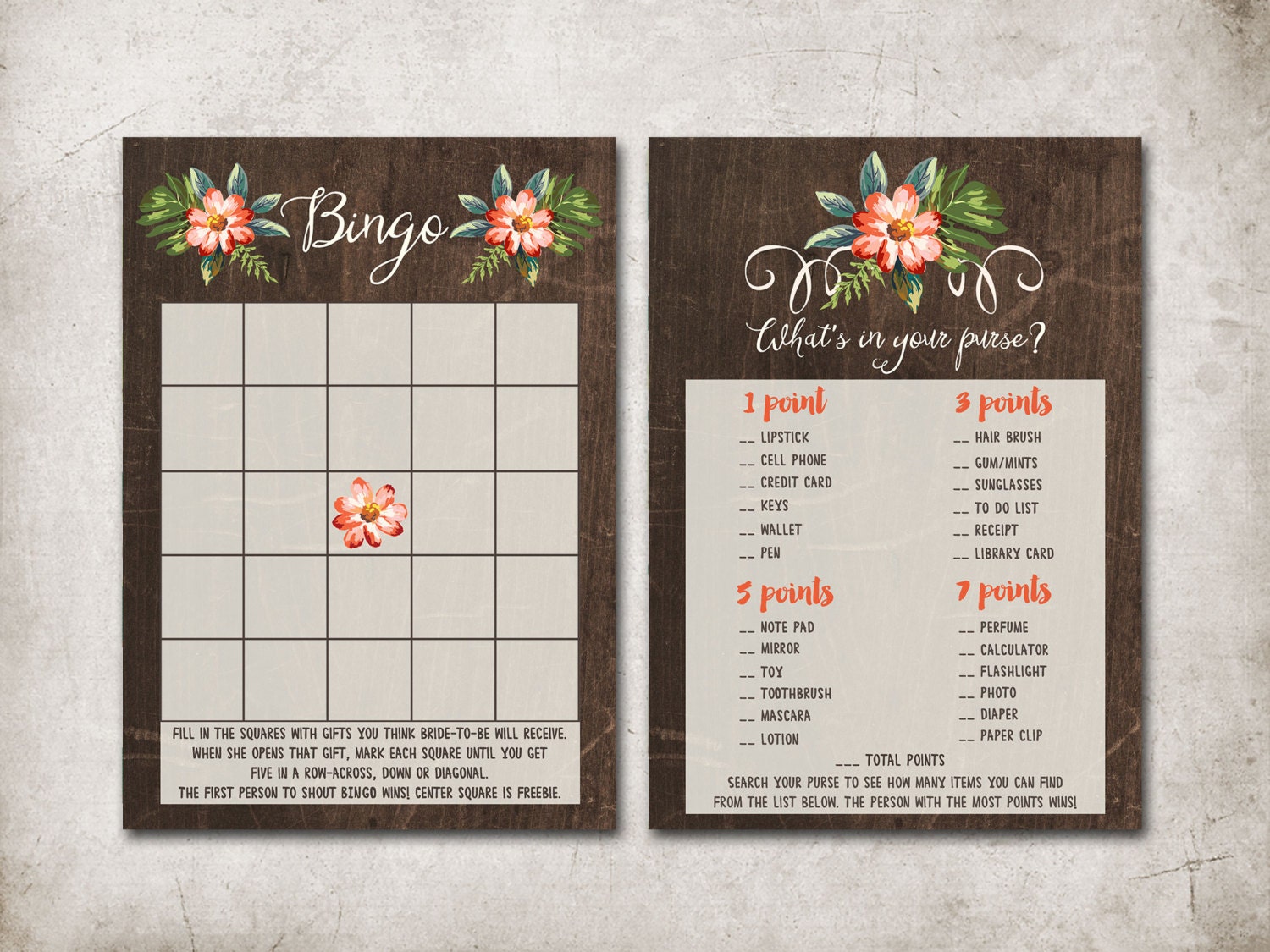 Bridal Shower Games Package Printable Rustic Bridal Shower