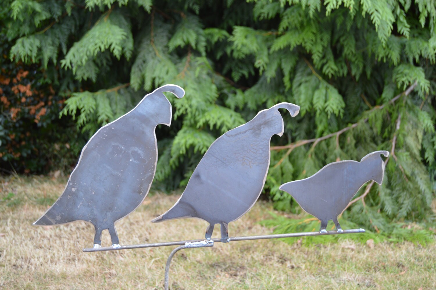 Quail Family Metal Garden Art