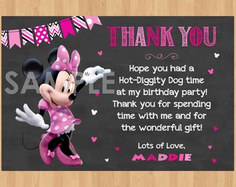 Minnie Mouse Thank You Card, Minnie Thank You Card Note, Minnie Mouse Printable Chalkboard Thank You matches Birthday Party Invitation