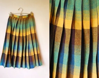 vintage 1970s pleated wool high-waisted midi skirt