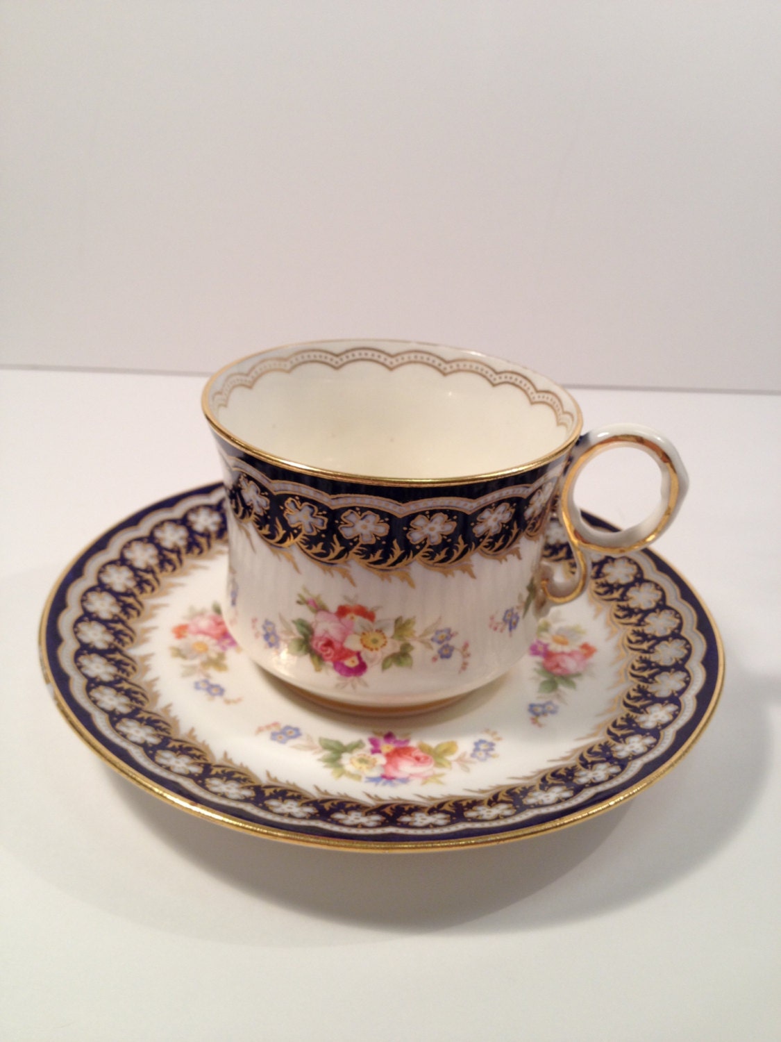 Antique Cauldon England Cobalt Blue and Gold Gilt Tea Cup and