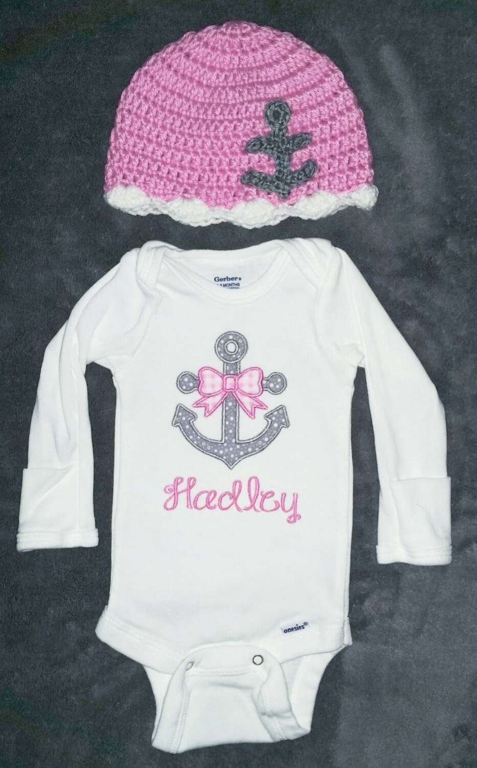 Baby girl Anchor Onesie and Hat Set personalized nautical