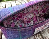 Harris Tweed, liberty of London, Lilac check, makeup bag, pencil storage, accessory case