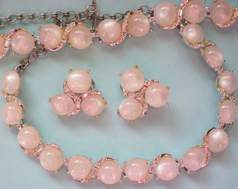 Moonglow Lucite Rhinestone Necklace, Bracelet & Earrings - 4018