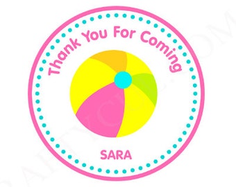 Beach Ball Favor Tags, Pool Party Favor Tags, Girl Beach Party Favor Tags