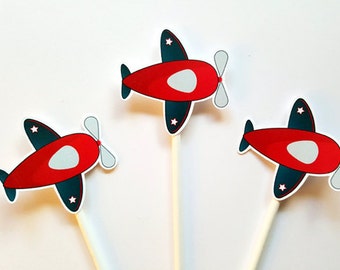 Retro Airplane birthday cupcake toppers Pilot Birthday Party