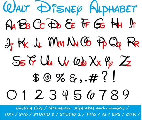 Items similar to 53-YS/ Disney Alphabet and Numbers / Disney Silhouette ...