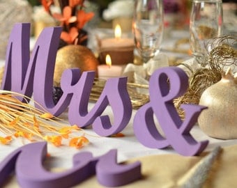 Purple Wedding centerpiece glitter sign Mr & Mrs , Wedding decoration sweetheart table Mr and Mrs