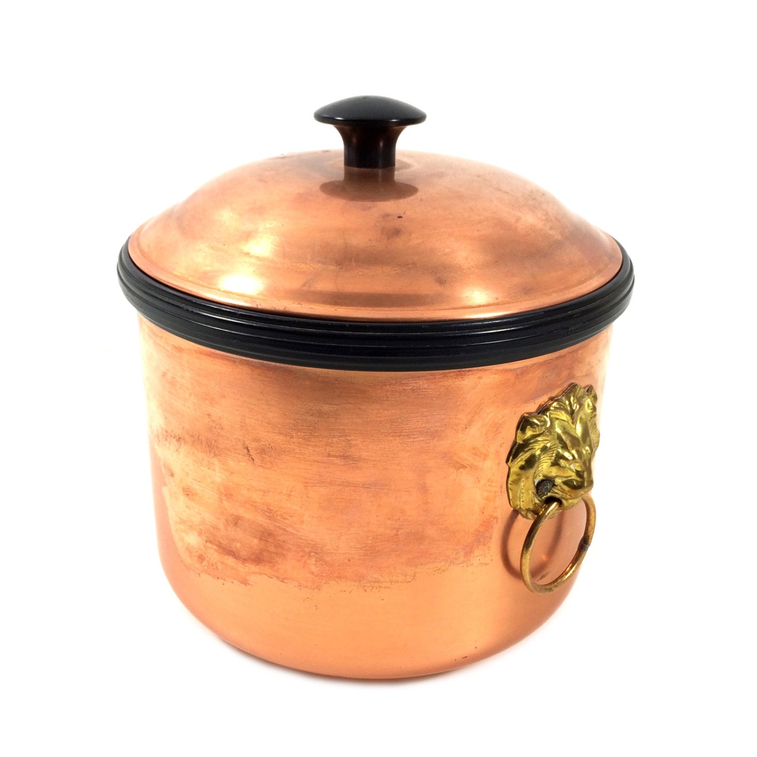 Vintage Copper & Brass Ice Bucket with Lion's Head Handle