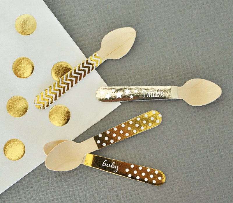 Gold Foil Spoons 48ct Mini Dessert Spoon Gold by MomentosEvents
