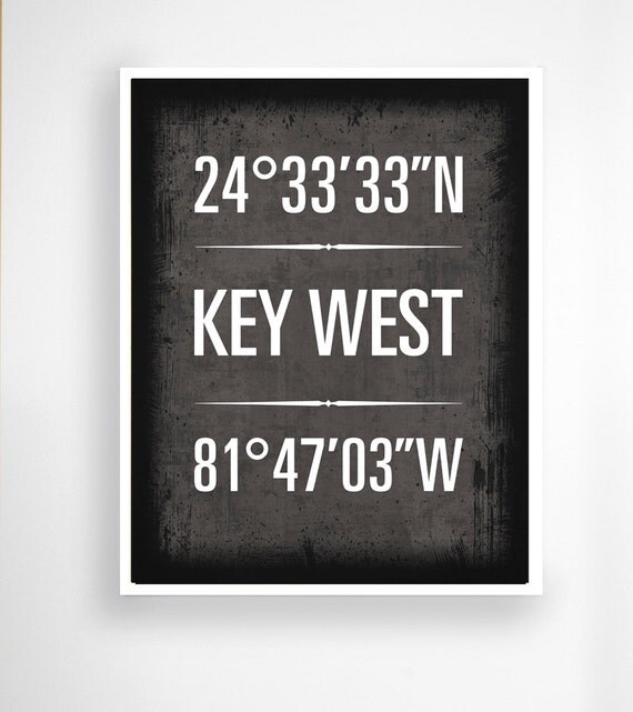 Key West Florida Geographic Coordinate Print 8 x