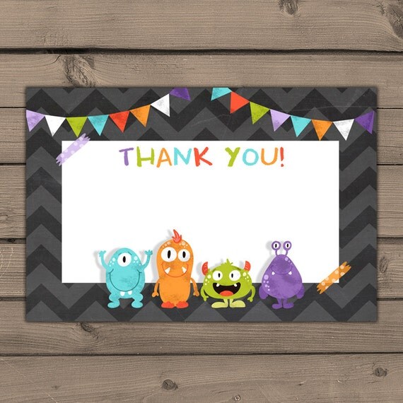Monster Thank you cards Monster birthday thank you card