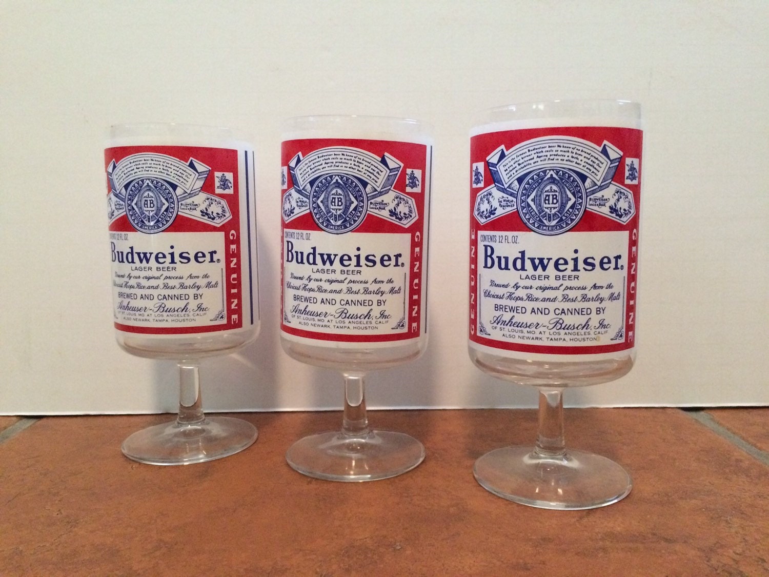 Vintage Budweiser Beer Glasses Budweiser Stemware Set of 3