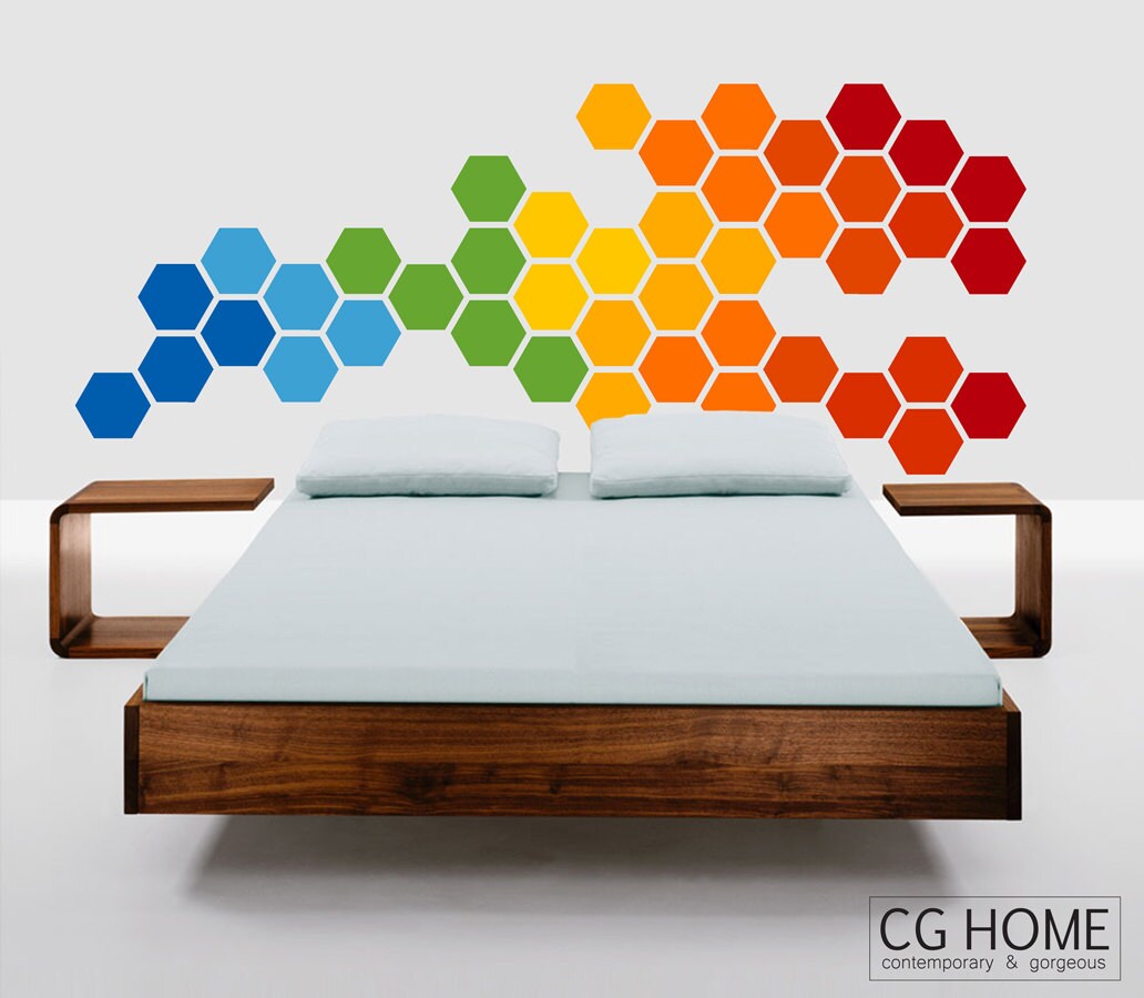 RAINBOW bedroom wall decal HEADBOARD HEXAGON by CGhome