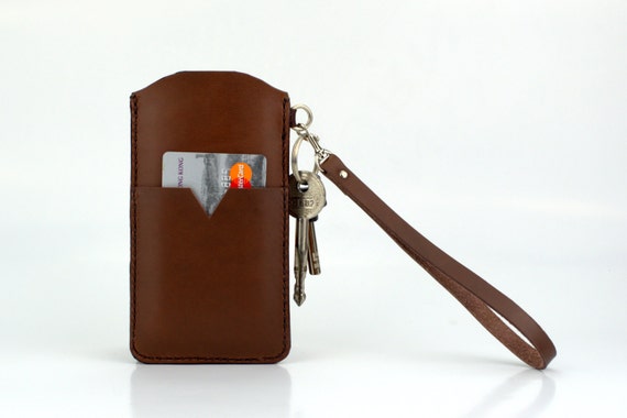 Leather iPhone 6 wristlet iPhone 6 plus wallet case iPhone 5s sleeve Brown- Clutch Leather Wristlet