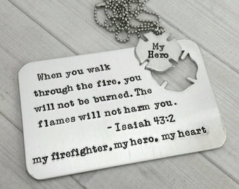 Firefighter Wallet Insert with maltese cross Necklace - Hand Stamped Wallet Insert - firefighter gift - Personalized Card - Custom Card