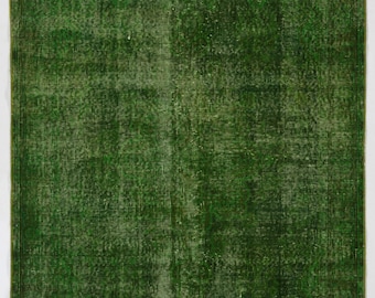 Overdyed Rug 3'6" x 6'4" (108 x 195 cm) Turkish Handmade Rug, Green Overdyed Rug