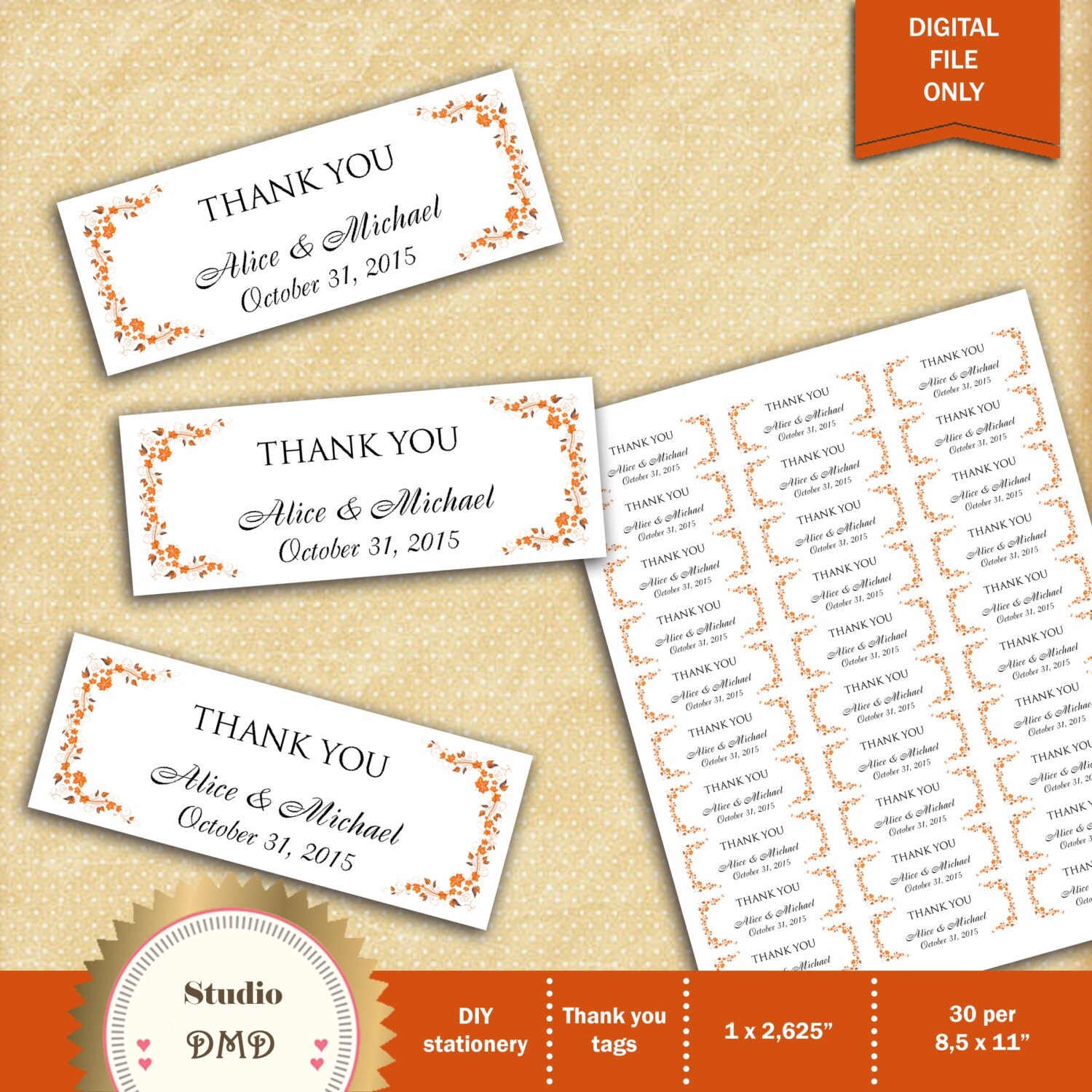 Printable Thank you Tags Wedding Thank You Tags Custom