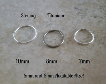 16 Gauge Nose Hoop Titanium Simple Nose Ring 6mm, 7mm 8mm 10mm Hoop 16G Nose Ring Jewelry Septum Hoop One Seamless Body Ring