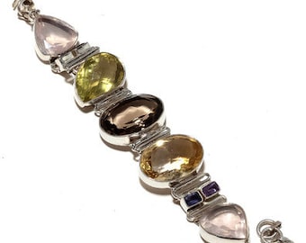 92.5 Sterling Silver multi semiprecious stone party bracelet 25% discount world wide free shipping.